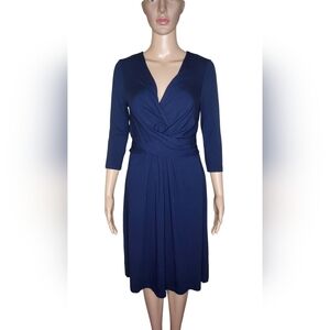 Seraphine maternity women's navy blue criss cross front 3/4 sleeve dress sz 4
